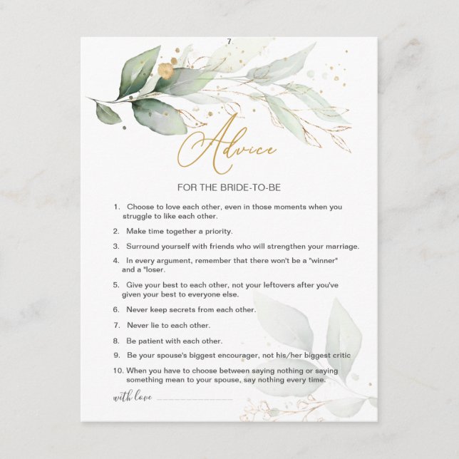 Green & gold foliage Advice for bride-to-be Card (Front)