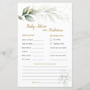Green & Gold Foliage Baby Prediction & Advice card