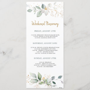 Green, gold foliage Bachelorette Weekend Itinerary Invitation