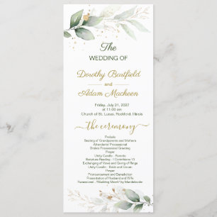 Green & gold foliage, confetti Wedding Program
