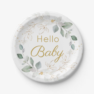 Green Gold Foliage Gender Neutral Baby Shower Pap Paper Plate