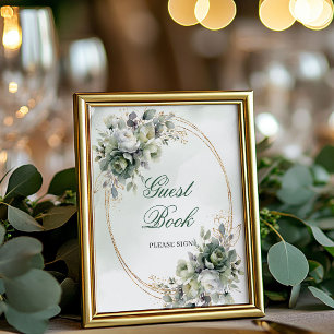 Green Gold Foliage Guest Book Tabletop Sign