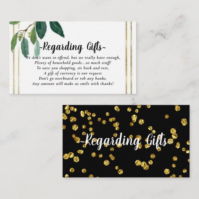 Green Gold Foliage Honeymoon Wishing Fund Cartes (Devant / Derrière)