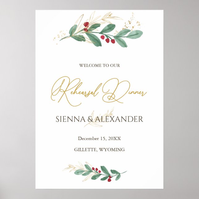 Green Gold Foliage Rehearsal Dinner Welcome Sign (Front)