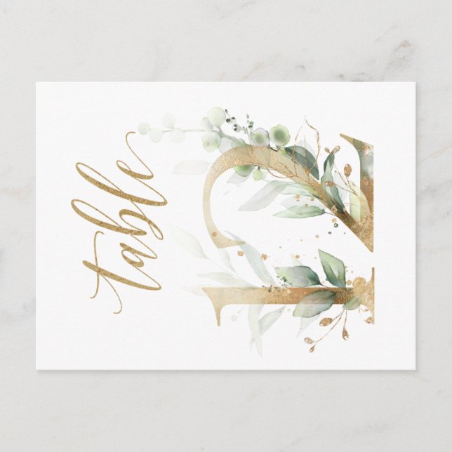 Green & gold foliage, Table 12, Table Number Postcard (Front)