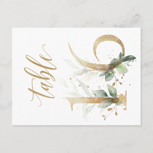 Green & gold foliage, Table 16, Table Number Postcard (Front)