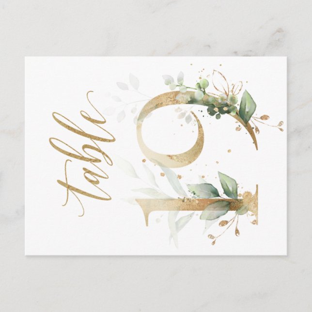 Green & gold foliage, Table 19, Table Number Postcard (Front)