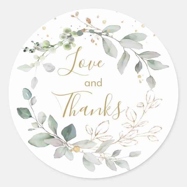 Green & gold foliage Thank you Classic Round Sticker (Front)
