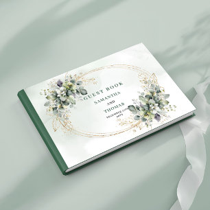 Green Gold Foliage Watercolor Wedding Guest Book