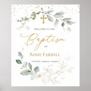 Green & Gold Foliage, Welcome Baptism Sign
