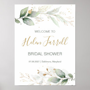 Green & gold foliage, welcome Bridal Shower sign