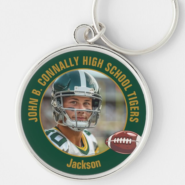 Green Gold Football Player Photo Commemorative Keychain (Front)