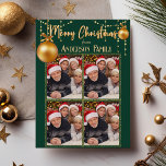 Green&Gold Four Photo Collage Elegant Christmas Holiday Card<br><div class="desc">Emerald green and gold Christmas holiday card with elegant ornaments design and custom photo/& family name script. You can easily personalize the design and send it to your beloved ones.</div>