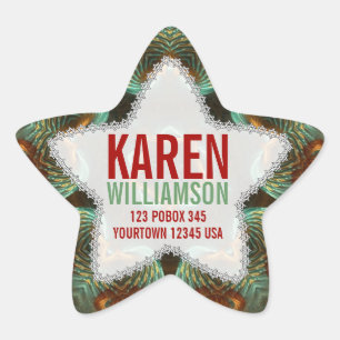 Green & Gold Fractal Art Custom Name Star Stickers