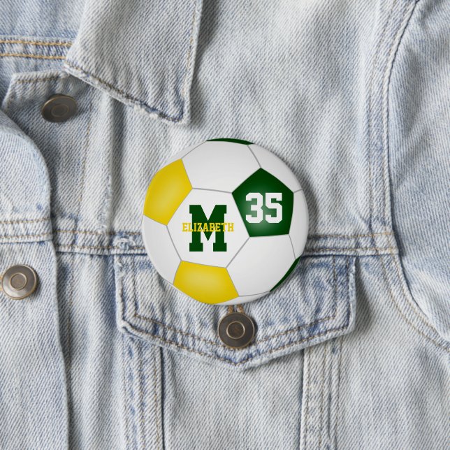 green gold girls boys soccer team colours 3 inch round button (In Situ)