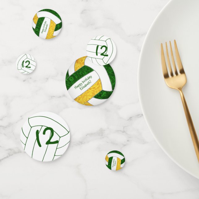 green gold girls volleyball birthday personalized confetti (Group)