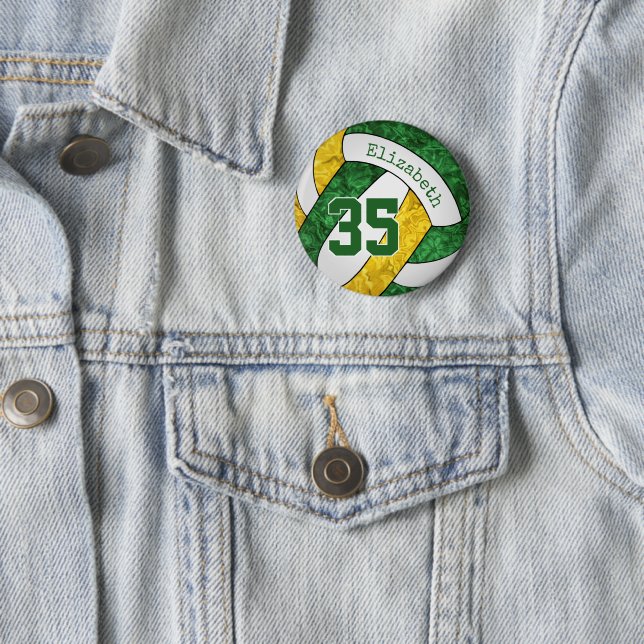 green gold girls volleyball team colours 2 inch round button (In Situ)