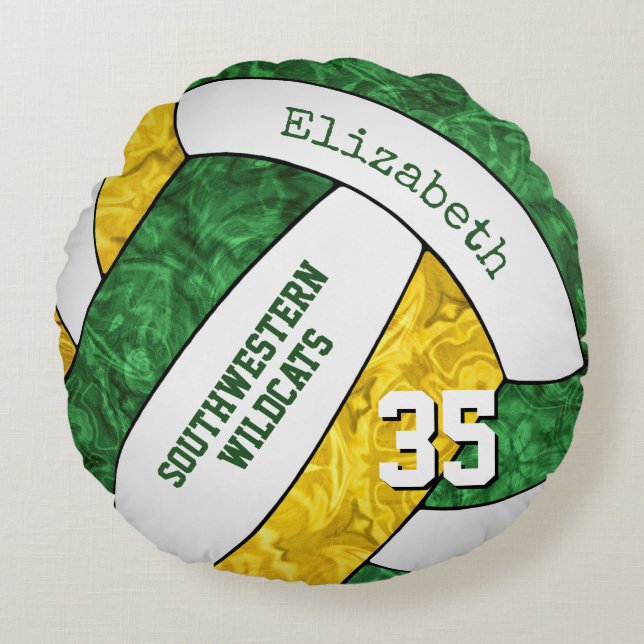 green gold girls volleyball team keepsake round pillow (Front)