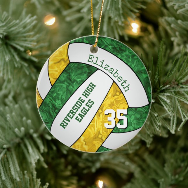 green gold girly volleyball team colours ceramic ornament (Tree)