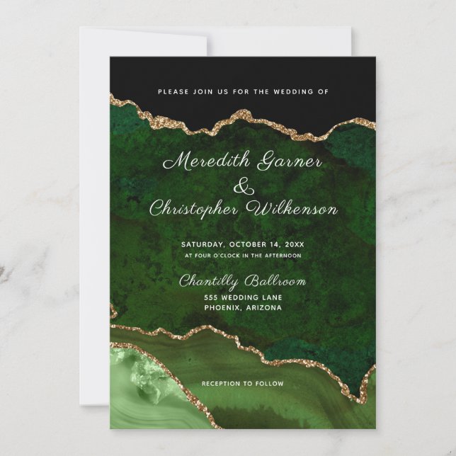 Green Gold Glitter Agate Geode Wedding Invitation (Front)