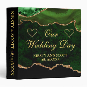 Green & Gold Glitter Agate Wedding Photo Album Binder