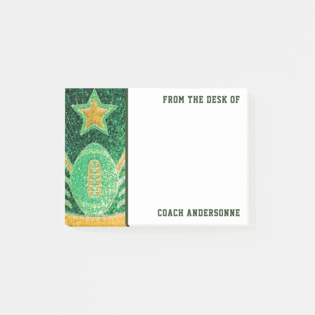 Green Gold Glitter American Football Coach Fathers Post-it Notes (Front)