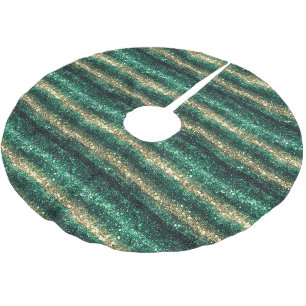 Green Gold Glitter Christmas Brushed Polyester Tree Skirt