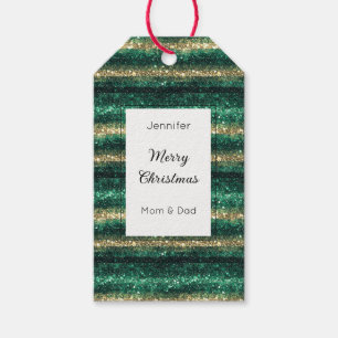 Green Gold Glitter Christmas Rectangle   Gift Tags