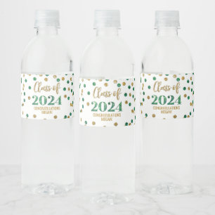 Green Gold Glitter Confetti Graduation Water Bottle Label