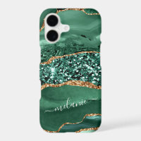 Green Gold Glitter iPhone Case Personalized Name