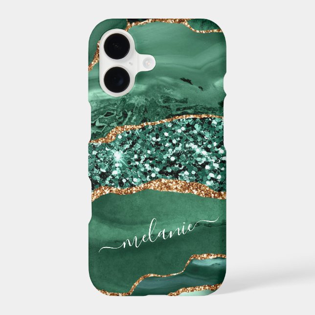 Green Gold Glitter iPhone Case Personalized Name (Back)