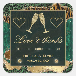 Green Gold Glitter Jungle Agate Wedding Square Sticker