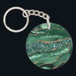 Green Gold Glitter Keychain Personalized Name<br><div class="desc">Personalized Custom Name Keychains with Emerald Green Gold Glitter Agate Geode Sparkly Marble Keychain Gift for Women / Girl - Your Birthday - Anniversary or Wedding Gifts / Accessories - Add Your Name - Text or Remove - Make Your Special Keyrings Gift for Her - Resize and move or remove...</div>