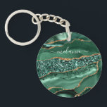 Green Gold Glitter Keychain Personalized Name<br><div class="desc">Personalized Custom Name Keychains with Emerald Green Gold Glitter Agate Geode Sparkly Marble Keychain Gift for Women / Girl - Your Birthday - Anniversary or Wedding Gifts / Accessories - Add Your Name - Text or Remove - Make Your Special Keyrings Gift for Her - Resize and move or remove...</div>