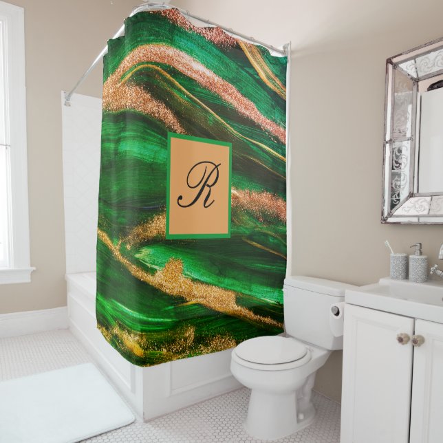 Green Gold glitter Marble Abstract Modern Monogram (In Situ)