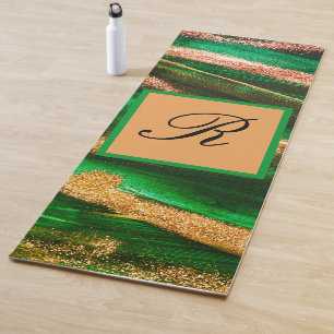 Green Gold glitter Marble Abstract Modern Monogram Yoga Mat