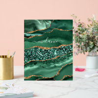 Green Gold Glitter Marble Custom Name Acrylic Sign