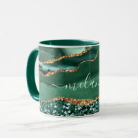Green Gold Glitter Marble Custom Name Mug