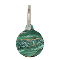 Green Gold Glitter Marble Custom Name Pet ID Tag