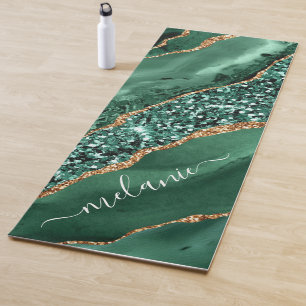 Green Gold Glitter Marble Custom Name Yoga Mat