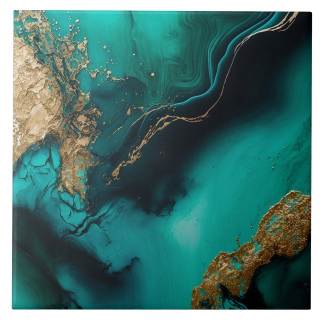 Green Gold Glitter Marbled Agate Ceramic  Tile (Front)