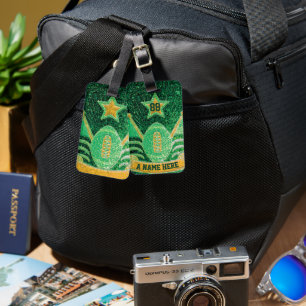 Green + Gold Glitter School Football Team Colours  Luggage Tag