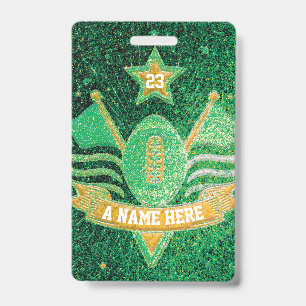 Green & Gold Glitter School Football Team Sports Badge