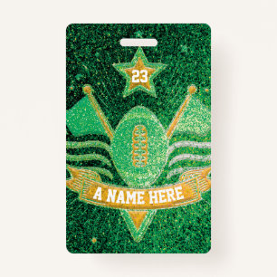 Green & Gold Glitter School Football Team Sports Badge