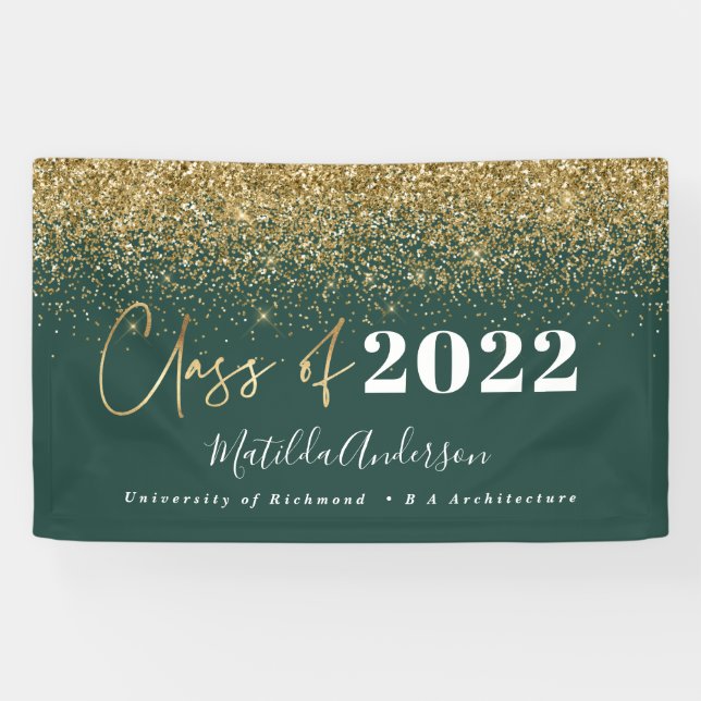 green gold glitter script class of graduation  banner (Horizontal)