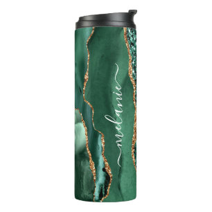 Green Gold Glitter Thermal Tumbler Custom Name