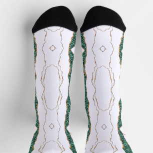 Green Gold Glitter White Socks