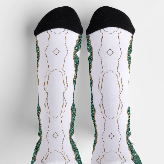 Green Gold Glitter White Socks (Top)