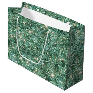Green Gold Glitzy Glitter Birthday Large Gift Bag