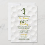 Green Gold Golfball Golfer Golf 60th Birthday Invitation<br><div class="desc">Green, gold, and white golfball and golfer golf themed 60th birthday party invitation. Perfect for someone who loves golfing, this gol60th birthday invitation features a green icon of a golfer paired with green and gold wording over a golfball background texture. Elegant and minimalist, this modern golf 60th birthday invitation is...</div>